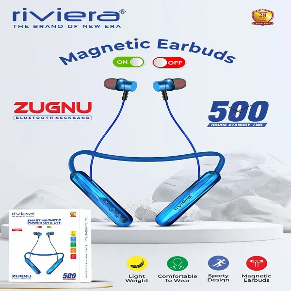 RIVIERA ZUGNU SERIES MEGNETIC ON/OFF WIRELESS BLUETOOTH NECKBAND