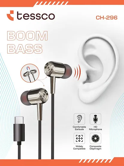TESSCO CH-296 BOOM BASS SERIES TYPE C EARPHONE