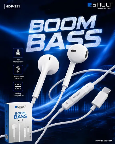 SAULT HDF - 291 TYPE C SUPER BASS IPHONE EARPHONE BOOM BASS PREMIUM QUALITY