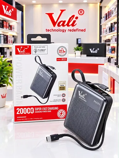 NEW VALI VP-271 TURBO 20000MAH 22.5W POCKET POWER BANK INBUILT TYPE C CABLE 1 YEAR WARRANTY