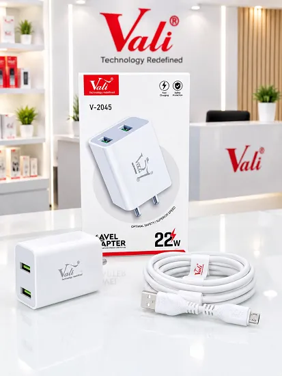 NEW VALI V- 2045 DUBBLE USB MICRO (V8) FAST CHARGER PREMIUM QUALITY
