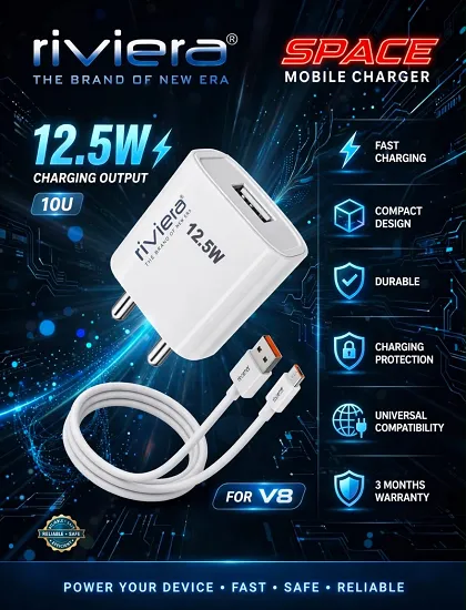 RIVIERA NEW SPACE SERIES 12.5W FAST MICRO (V8) CHARGER WITH LIFE TIME WARRANTY