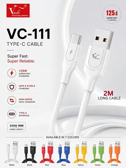 NEW VALI VC 111 TYPE C 2M 125W FAST CHARGING DATA CABLE PREMIUM QUALITY